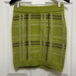 Arizona Jean Co Plaid Fuzzy Knit Mini Skirt Green Medium Y2K Schoolgirl Preppy